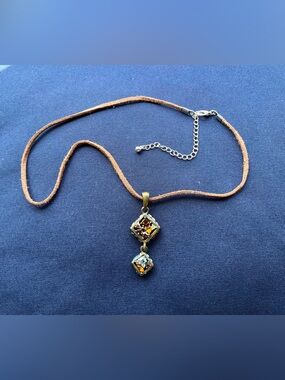 Lia Sophia Blue and Orange Multi-Stone Pendant Necklace on Leather Strap
